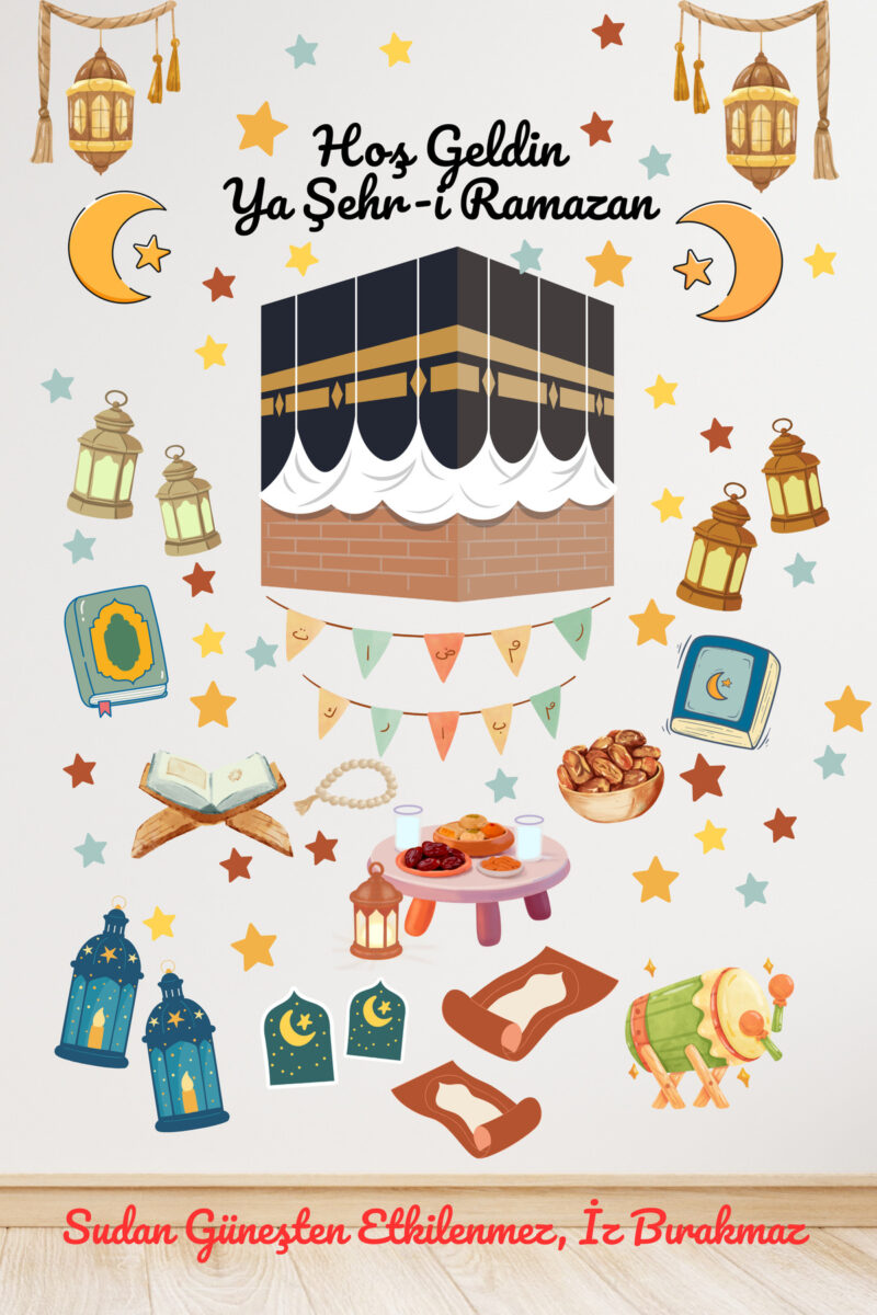Ramazan Ayı Temalı Sticker Seti, Kabe Ve Ramazan Figürleri Cam Duvar Her Yüzeye
