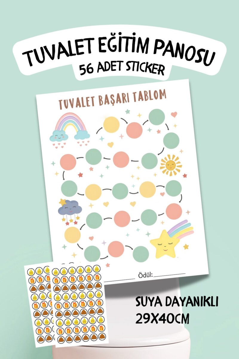 Çocuklar İçin Eğitici ve Eğlenceli Tuvalet Eğitimi Sticker Panosu 29x40cm