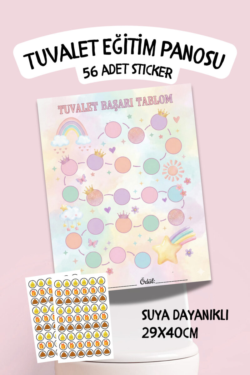 Çocuklar İçin Eğitici ve Eğlenceli Tuvalet Eğitimi Sticker Panosu 29x40cm