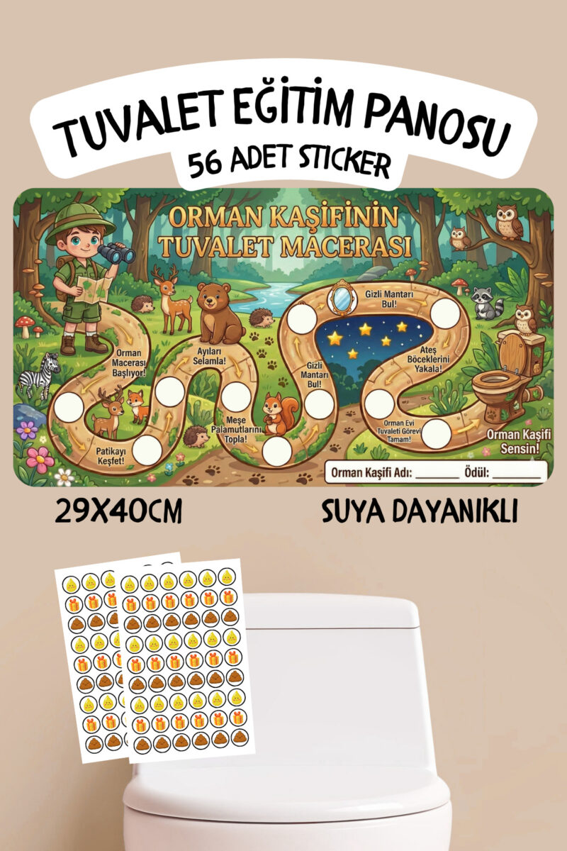 Çocuklar İçin Eğitici ve Eğlenceli Tuvalet Eğitimi Sticker Panosu 29x40cm