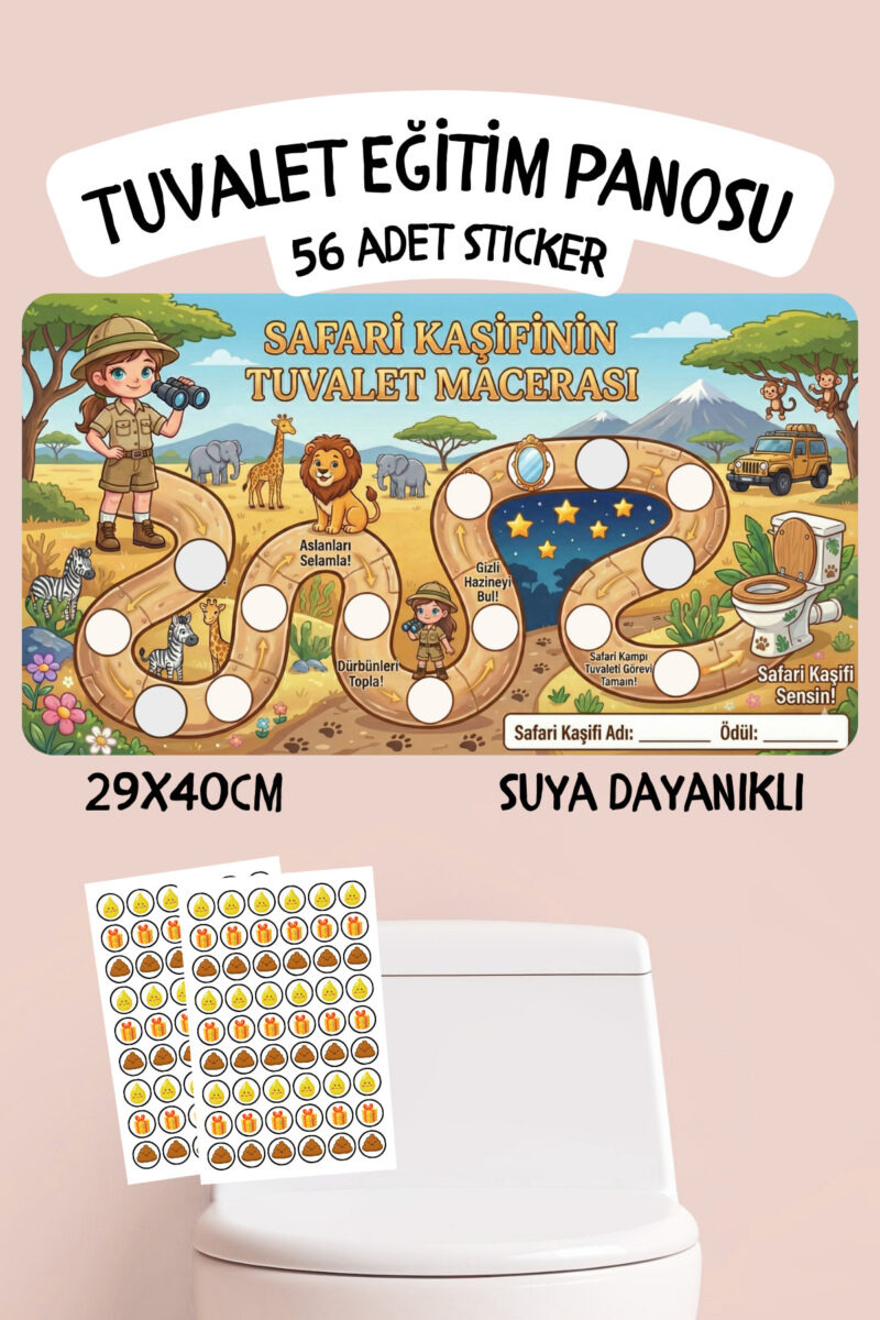 Çocuklar İçin Eğitici ve Eğlenceli Prenses Tuvalet Eğitimi Sticker Panosu 29x40cm