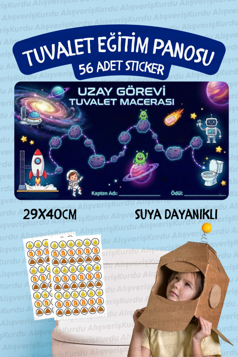 Çocuklar İçin Eğitici ve Eğlenceli Uzay Görevi Tuvalet Eğitimi Sticker Panosu 29x40cm