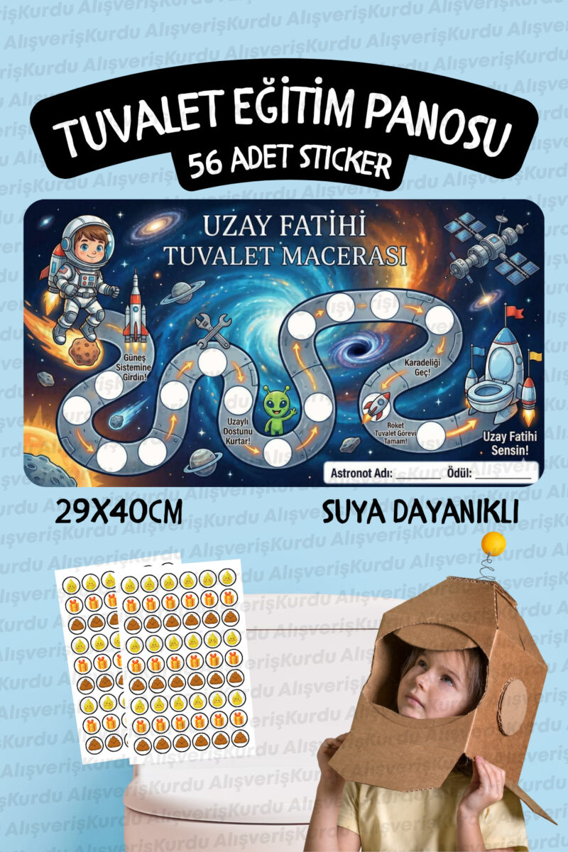 Çocuklar İçin Eğitici ve Eğlenceli Uzay Fatihi Tuvalet Eğitimi Sticker Panosu 29x40cm