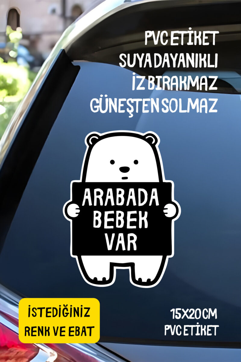 Arabada Bebek Var Ayıcık Figürlü Araba-Motosiklet Cam Etiket Sticker - Unisex