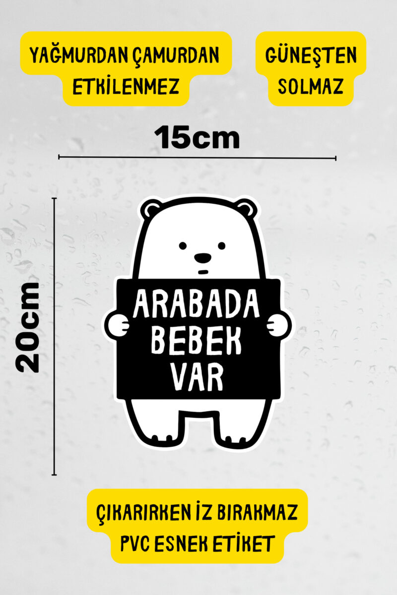 Alternative view of Arabada Bebek Var Ayıcık Figürlü Araba-Motosiklet Cam Etiket Sticker - Unisex
