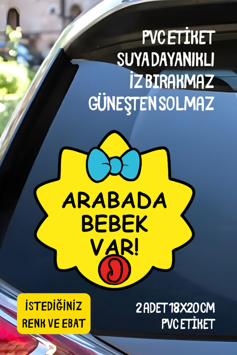 Arabada Bebek Var Araba-Motosiklet Cam Etiket Sticker - Kız Sarı
