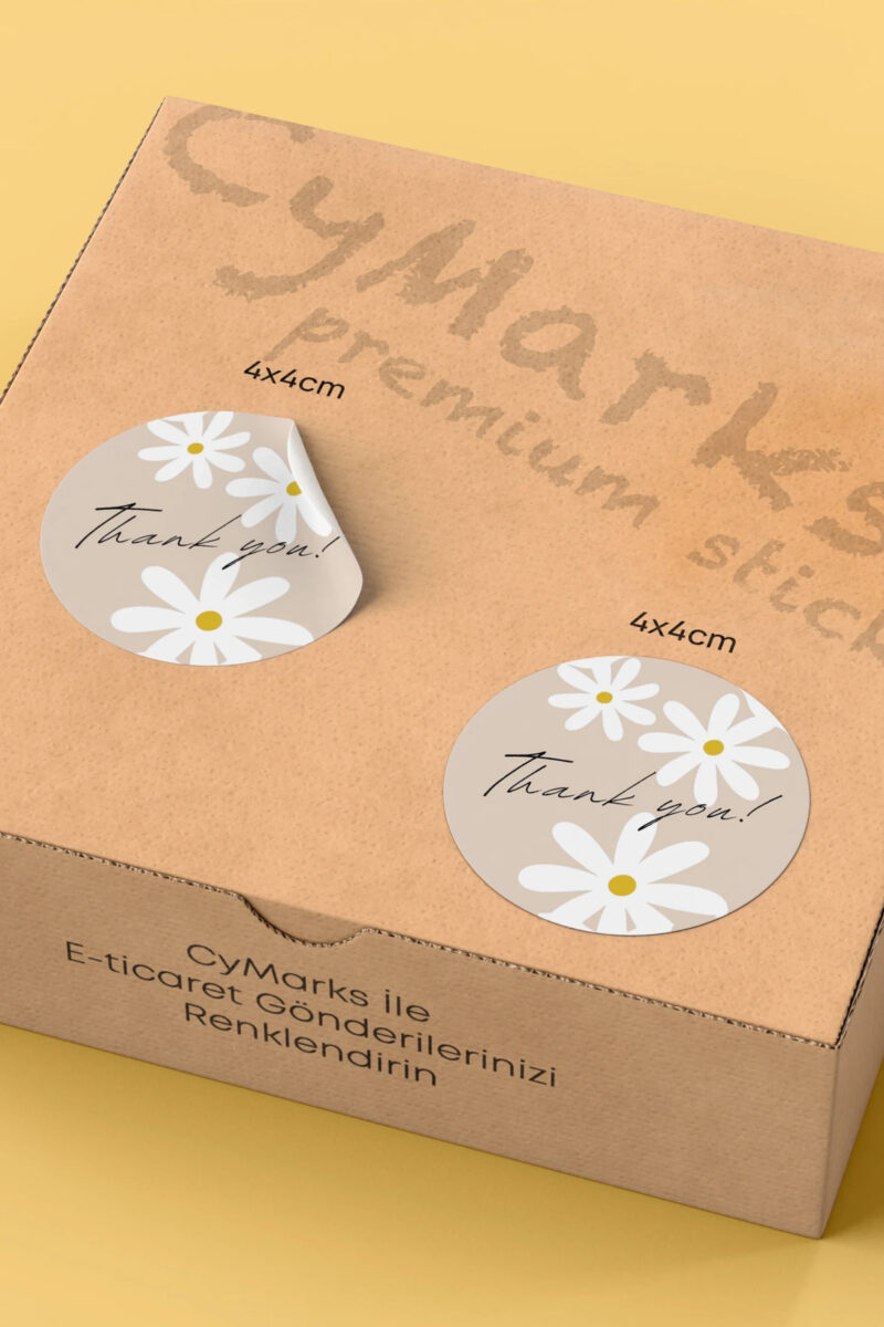 Thank You Yazılı Sticker Paketleme Kargo Ambalaj Etiketi - 4x4cm 70 Adet
