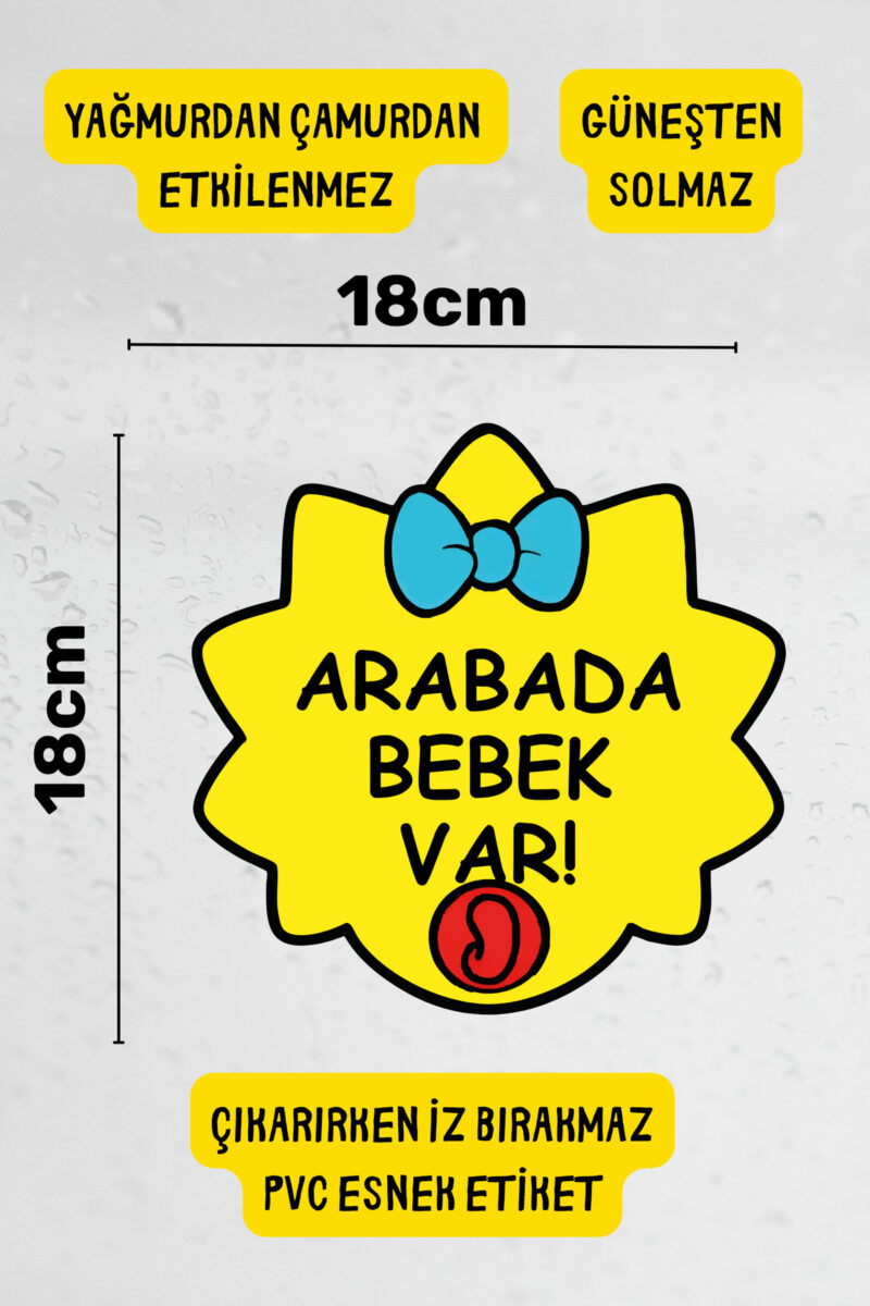 Alternative view of Arabada Bebek Var Araba-Motosiklet Cam Etiket Sticker - Kız Sarı