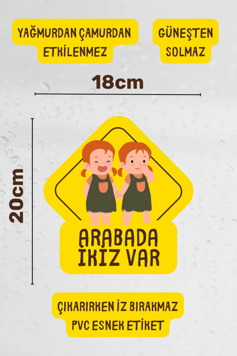 Alternative view of Arabada İkiz Bebek Var Araba-Motosiklet Cam Etiket Sticker - Kız