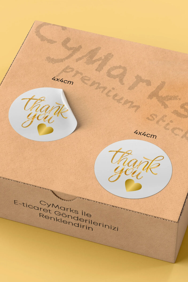 Thank You Yazılı Sticker Paketleme Kargo Ambalaj Etiketi - 4x4cm 70 Adet