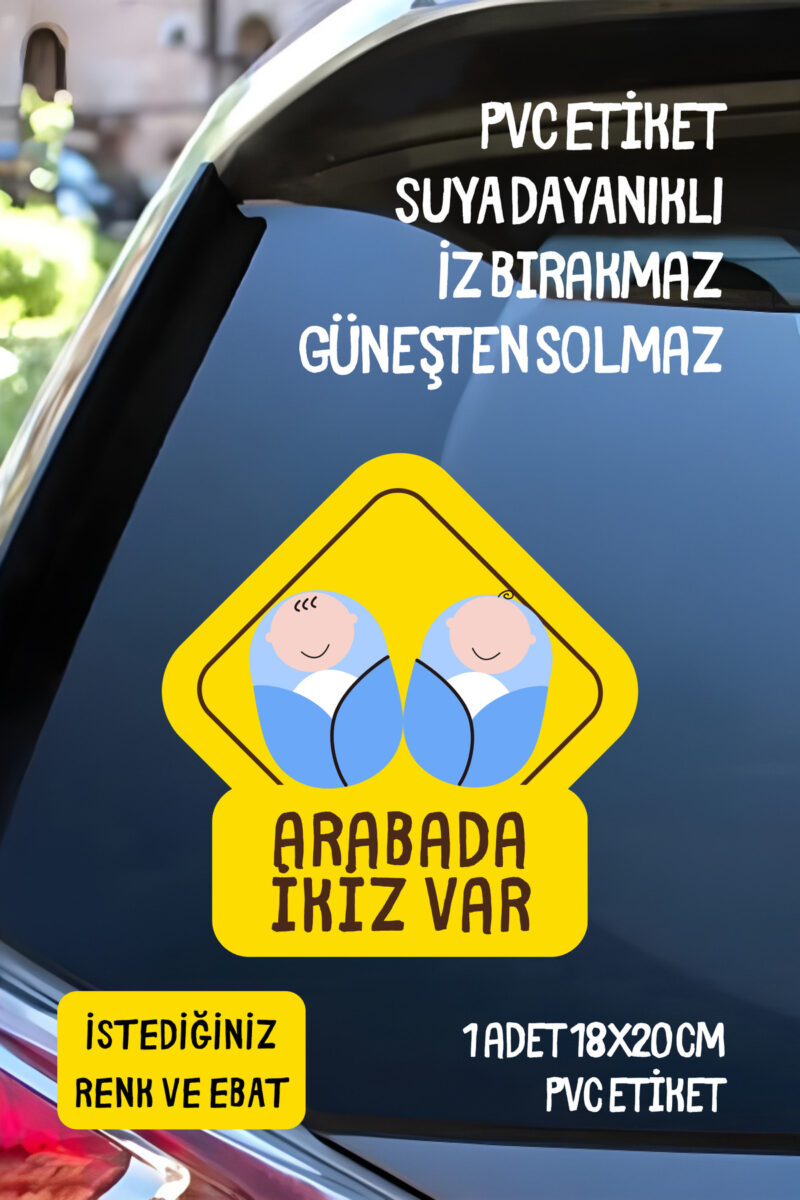 Arabada İkiz Bebek Var Araba-Motosiklet Cam Etiket Sticker - Erkek