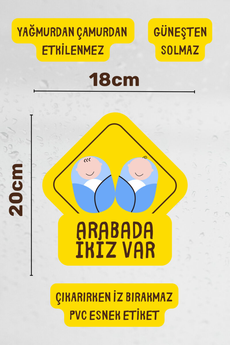 Alternative view of Arabada İkiz Bebek Var Araba-Motosiklet Cam Etiket Sticker - Erkek