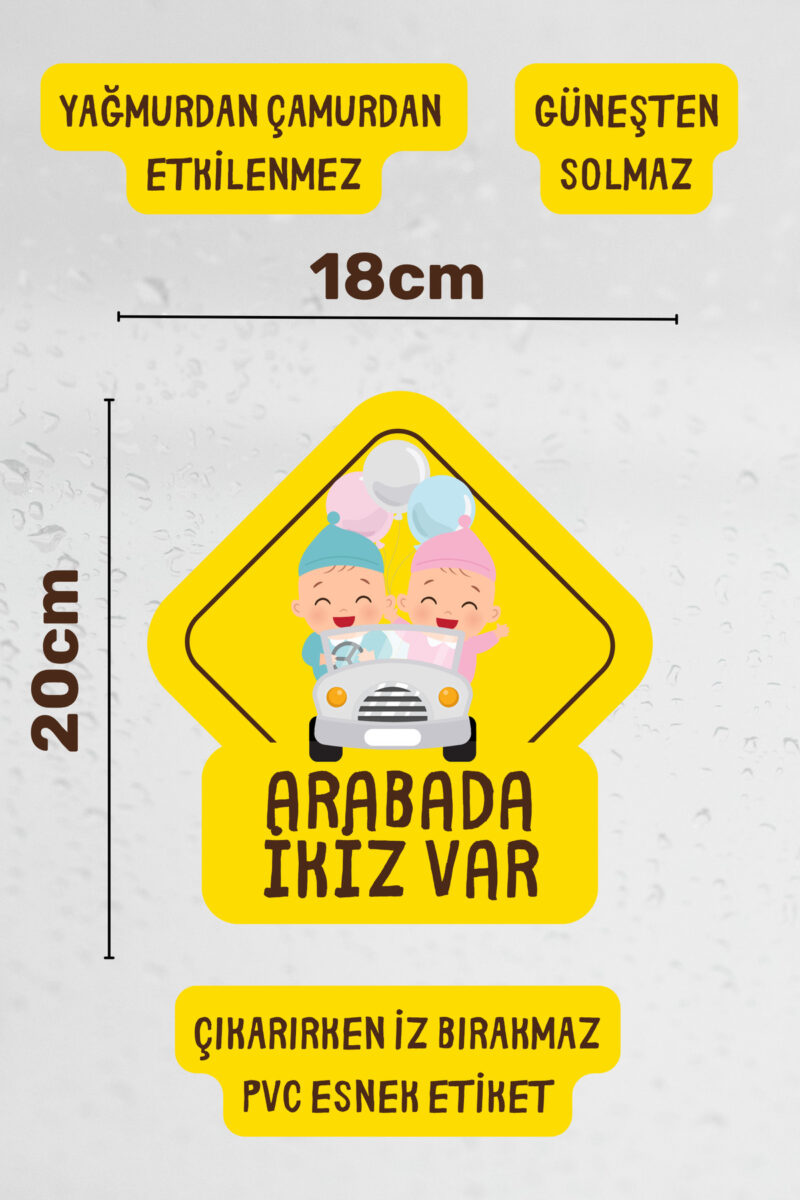 Alternative view of Arabada İkiz Bebek Var Araba-Motosiklet Cam Etiket Sticker - Erkek ve Kız