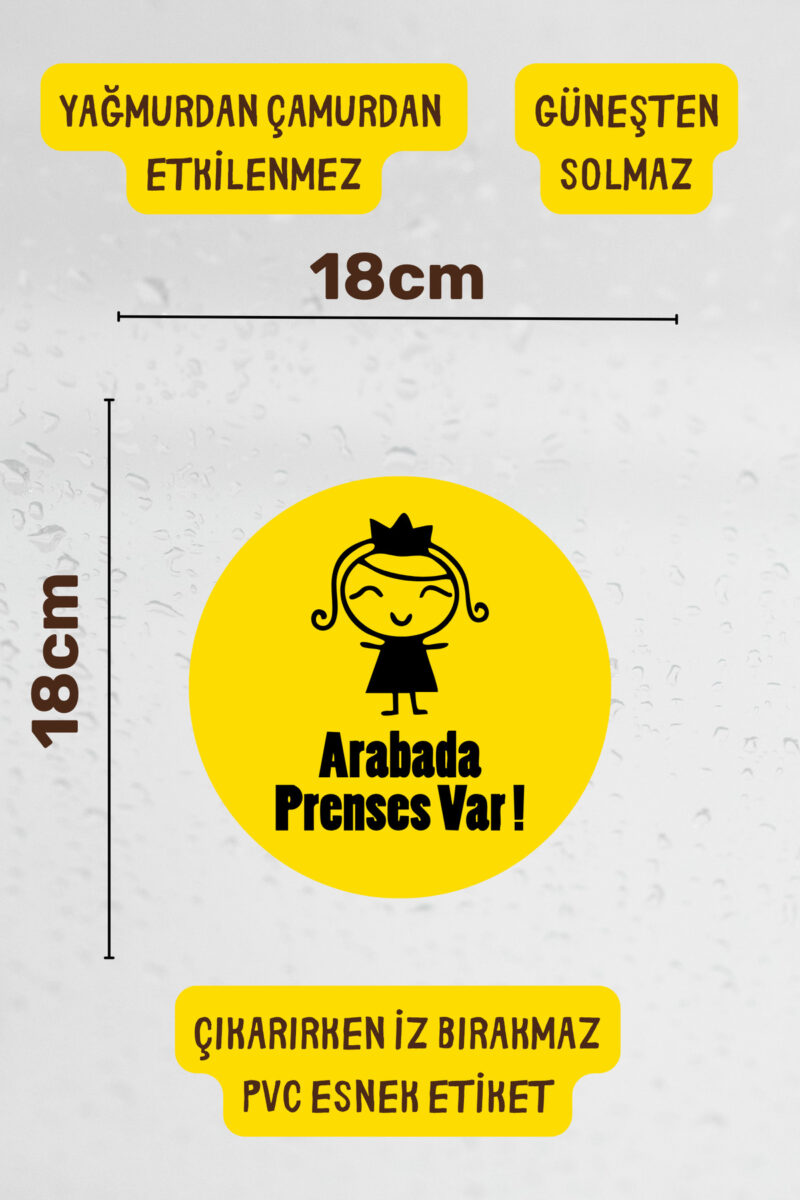 Alternative view of Arabada Prenses Var Araba-Motosiklet Cam Etiket Sticker - Kız Sarı