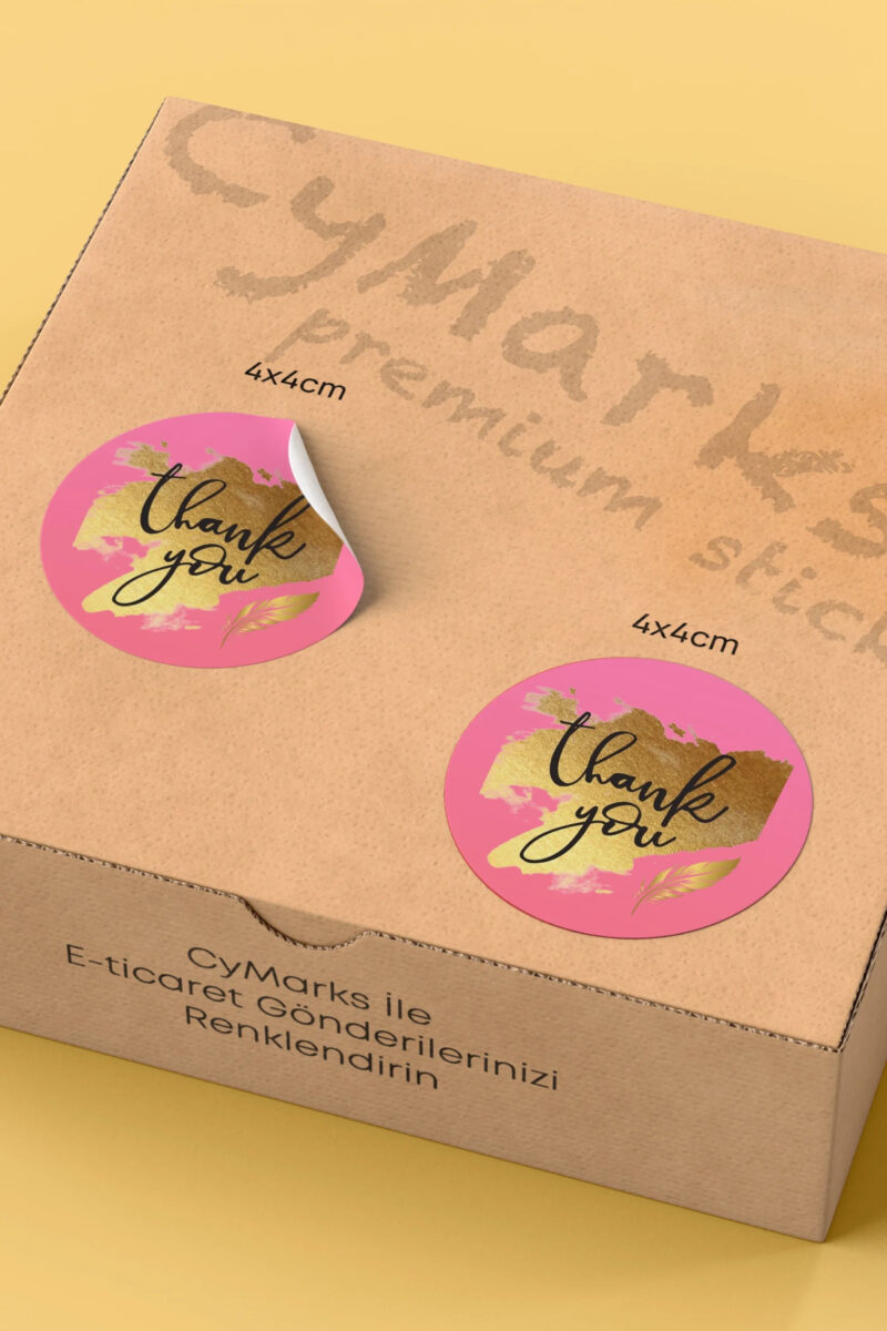 Thank You Yazılı Sticker Paketleme Kargo Ambalaj Etiketi - 4x4cm 70 Adet