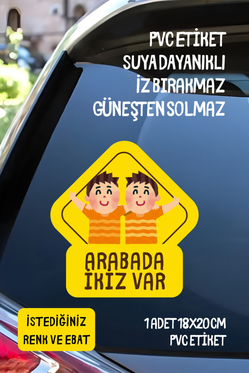 Arabada İkiz Bebek Var Araba-Motosiklet Cam Etiket Sticker - Erkek