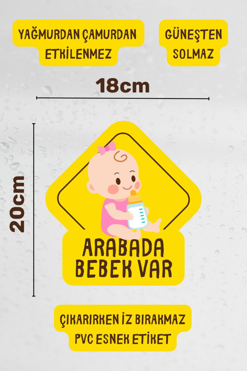 Alternative view of Arabada Bebek Var Araba-Motosiklet Cam Etiket Sticker - Kız Sarı