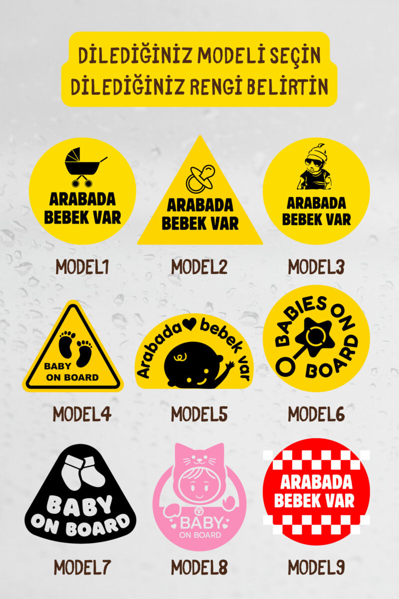 Alternative view of Arabada Bebek Var Araba-Motosiklet Cam Etiket Sticker 9 Farklı Seçenek - Unisex
