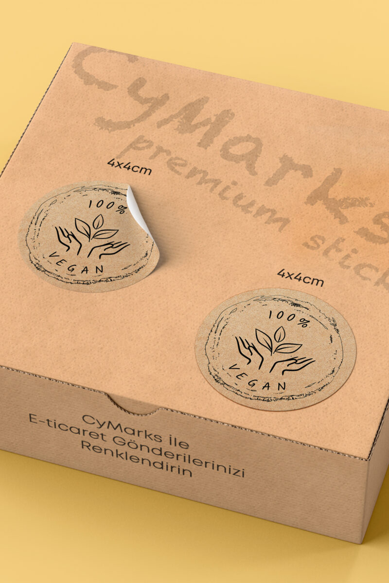 Alternative view of %100 Vegan Yazılı Kraft Desenli Sticker Paketleme Kargo Ambalaj Etiketi - 4x4cm 70 Adet Yuvarlak