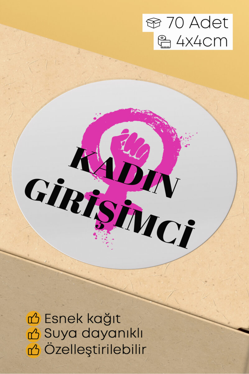 Kadının Girişimci Temalı Sticker Paketleme Kargo Ambalaj Etiketi - 4x4cm 70 Adet Yuvarlak