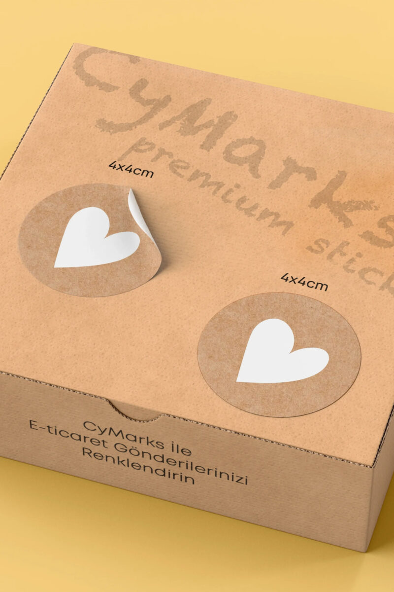 Kalp Desenli Sticker Paketleme Kargo Ambalaj Etiketi - 4x4cm 70 Adet