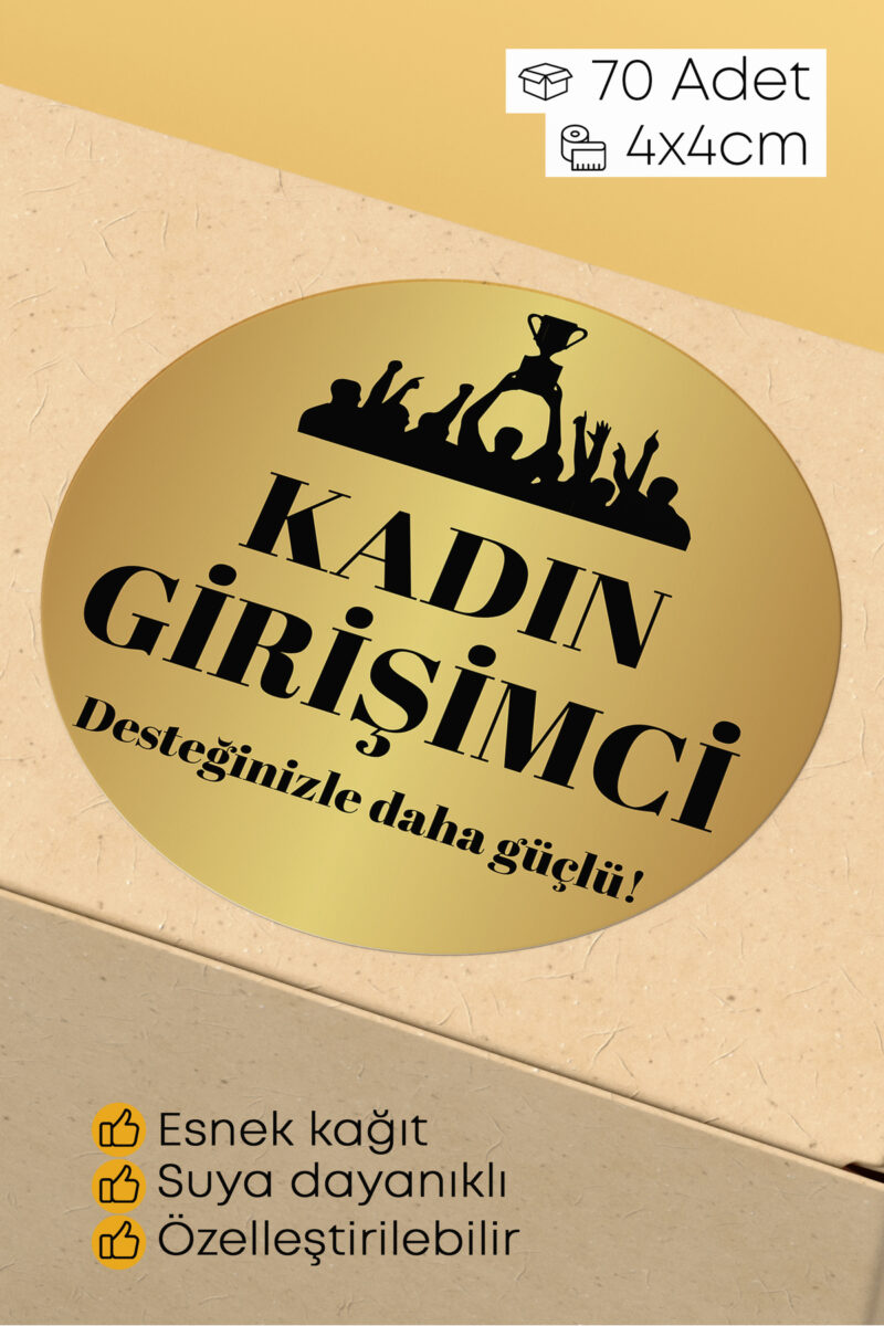 Kadının Girişimci Temalı Sticker Paketleme Kargo Ambalaj Etiketi - 4x4cm 70 Adet Yuvarlak