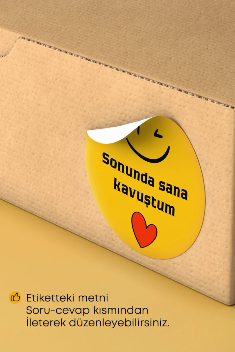 Sana Kavuştum Yazılı Sticker Paketleme Kargo Ambalaj Etiketi - 4x4cm 70 Adet