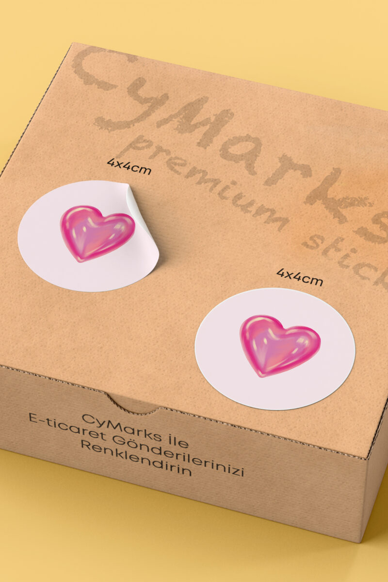 Alternative view of Pembe Kalp İkonlu Sticker Paketleme Kargo Ambalaj Etiketi - 4x4cm 70 Adet Yuvarlak