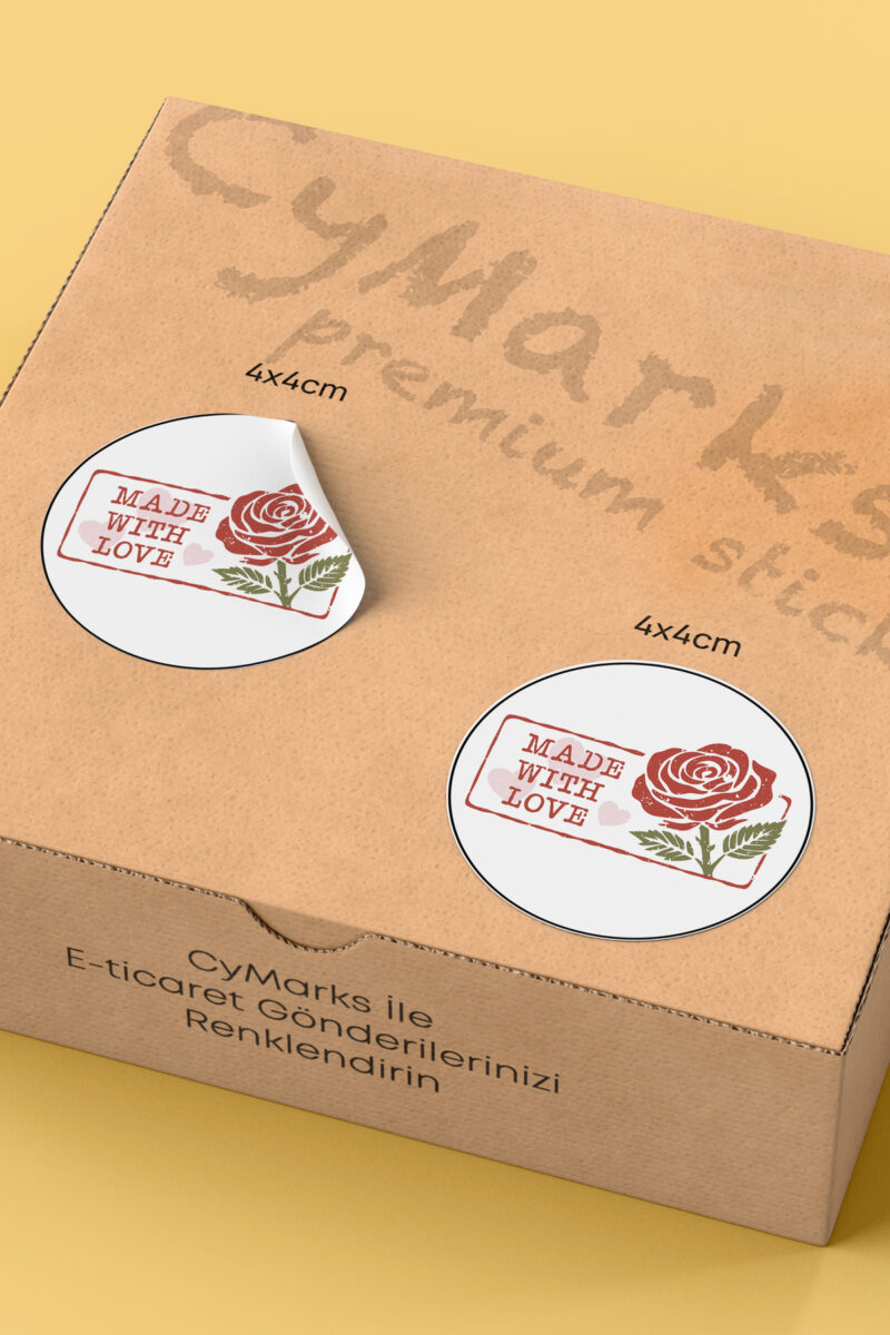 Alternative view of Made With Love Yazılı Sticker Paketleme Kargo Ambalaj Etiketi - 4x4cm 70 Adet Yuvarlak