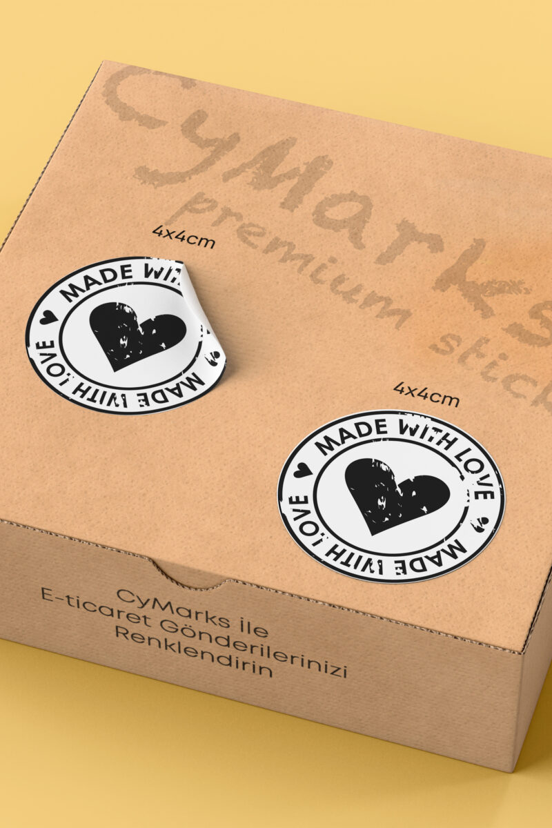 Alternative view of Made With Love Yazılı Sticker Paketleme Kargo Ambalaj Etiketi - 4x4cm 70 Adet Yuvarlak