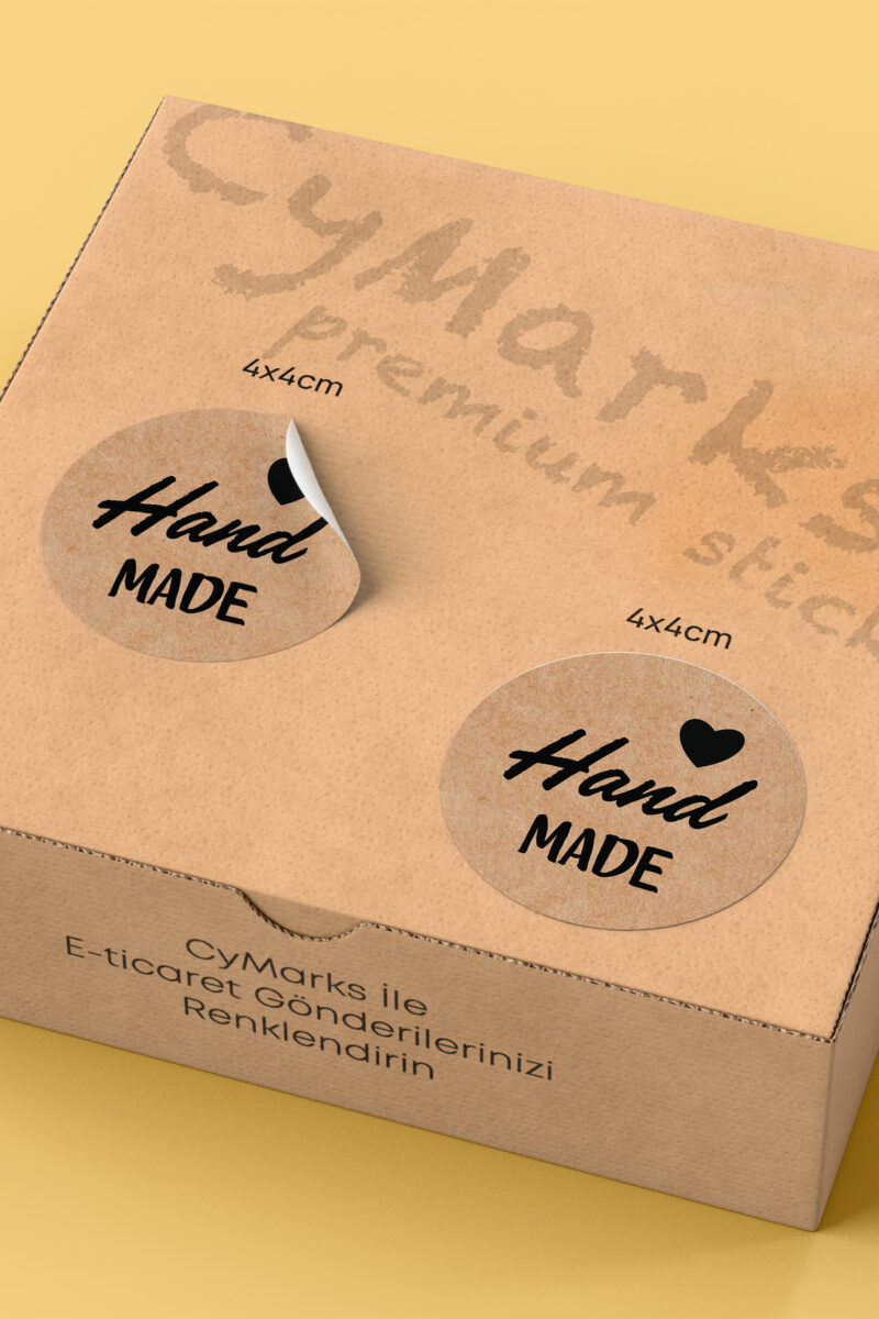 Alternative view of Hand Made - With Love Yazılı Sticker Paketleme Kargo Ambalaj Etiketi - 4x4cm 70 Adet Yuvarlak