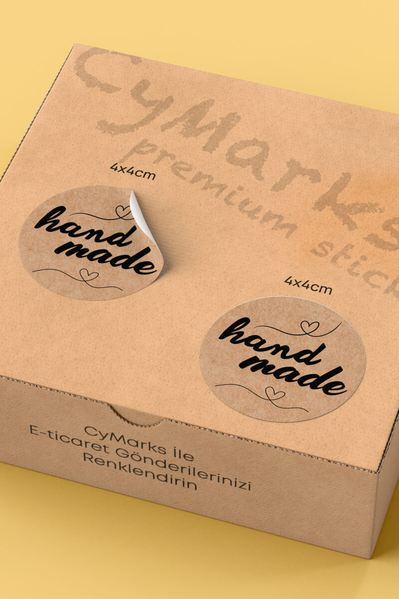 Alternative view of Hand Made - With Love Yazılı Sticker Paketleme Kargo Ambalaj Etiketi - 4x4cm 70 Adet Yuvarlak