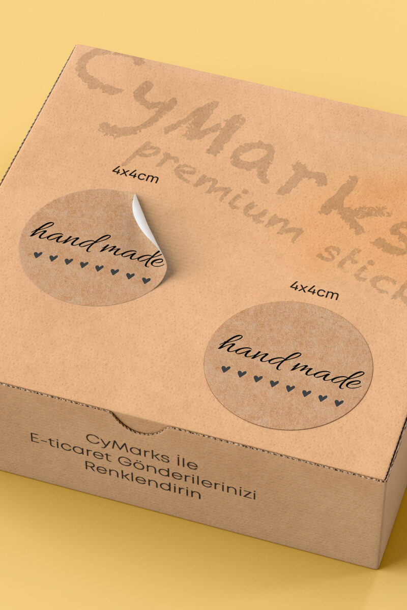 Alternative view of Hand Made - With Love Yazılı Sticker Paketleme Kargo Ambalaj Etiketi - 4x4cm 70 Adet Yuvarlak
