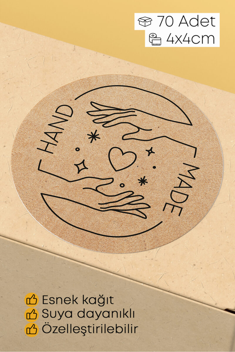Hand Made Yazılı Sticker Paketleme Kargo Ambalaj Etiketi - 4x4cm 70 Adet