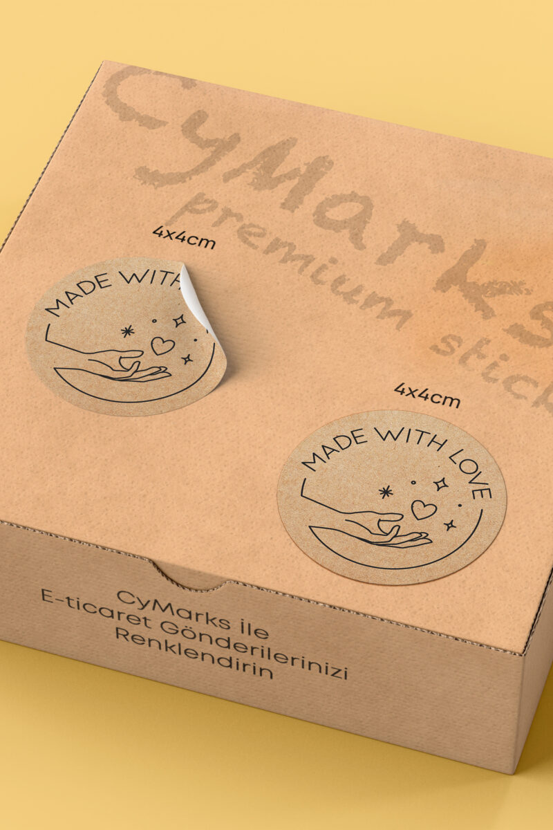 Alternative view of Made With Love Yazılı Sticker Paketleme Kargo Ambalaj Etiketi - 4x4cm 70 Adet (yuvarlak)