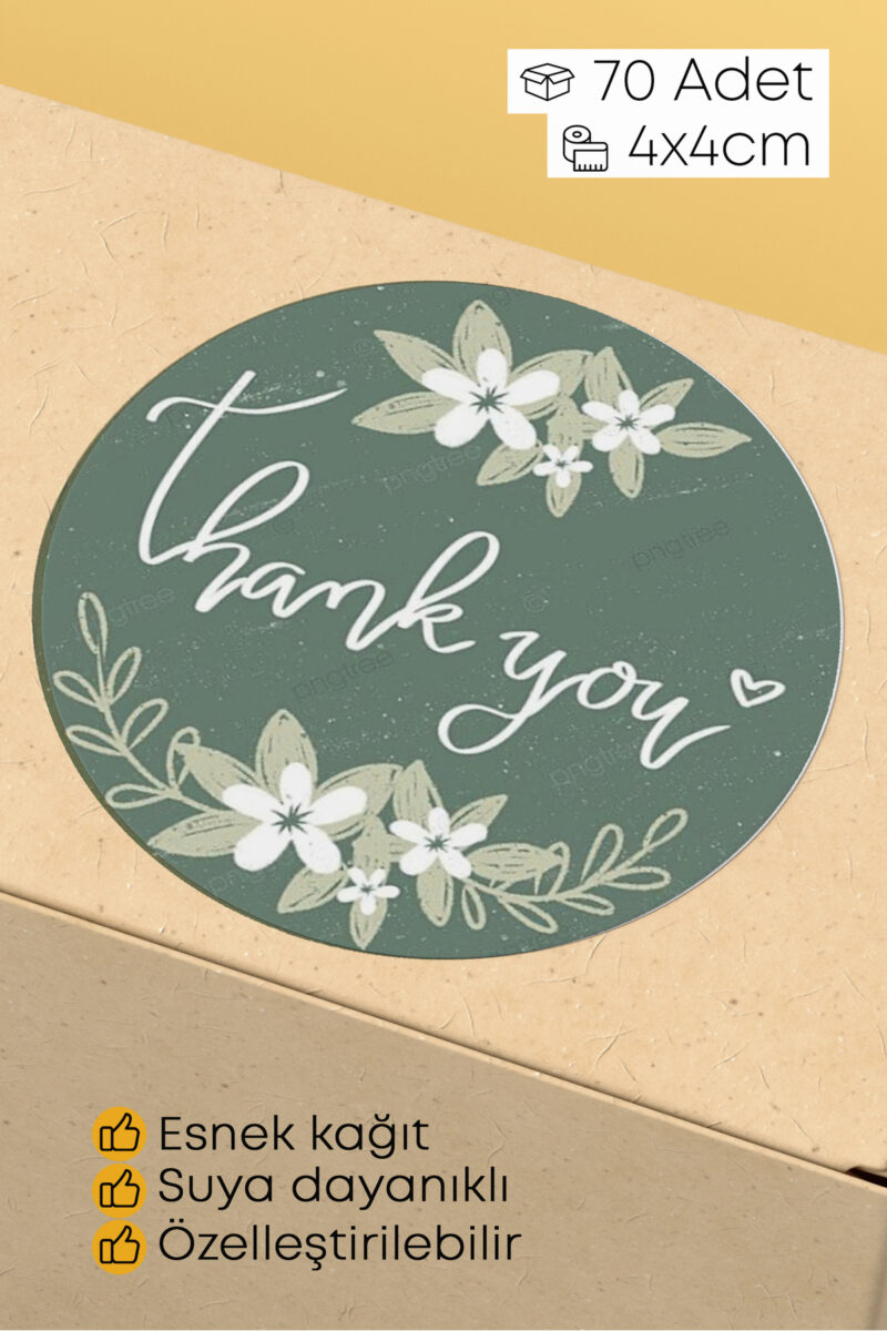 Thank You Yazılı Sticker Paketleme Kargo Ambalaj Etiketi - 4x4cm 70 Adet