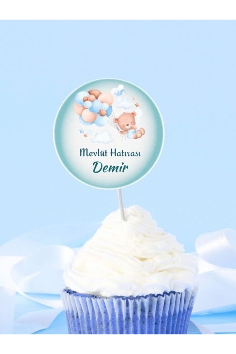 İsimli Bebek Etiketi Sticker- Mevlüt Doğum Günü Etiketi 4x4 cm 100 Adet - Erkek Mavi