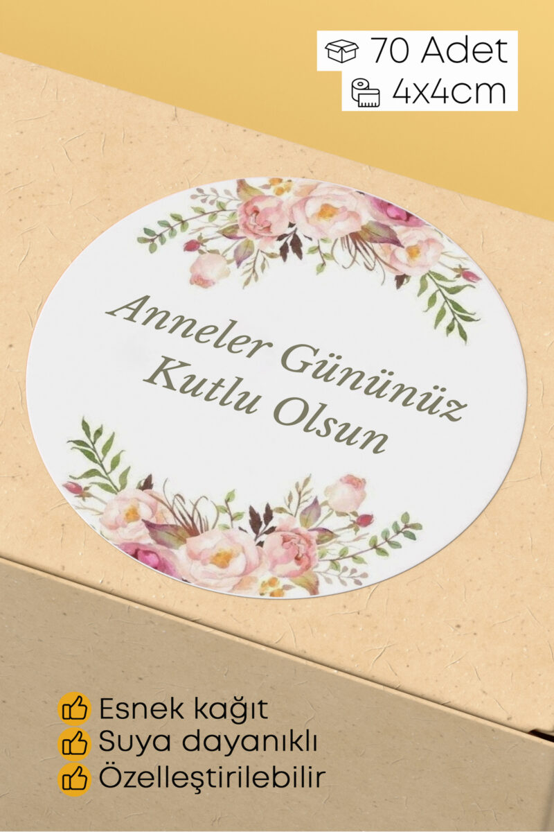Anneler Gününüz Kutlu Olsun Yazılı Sticker Paketleme Kargo Ambalaj Etiketi - 4x4cm 70 Adet