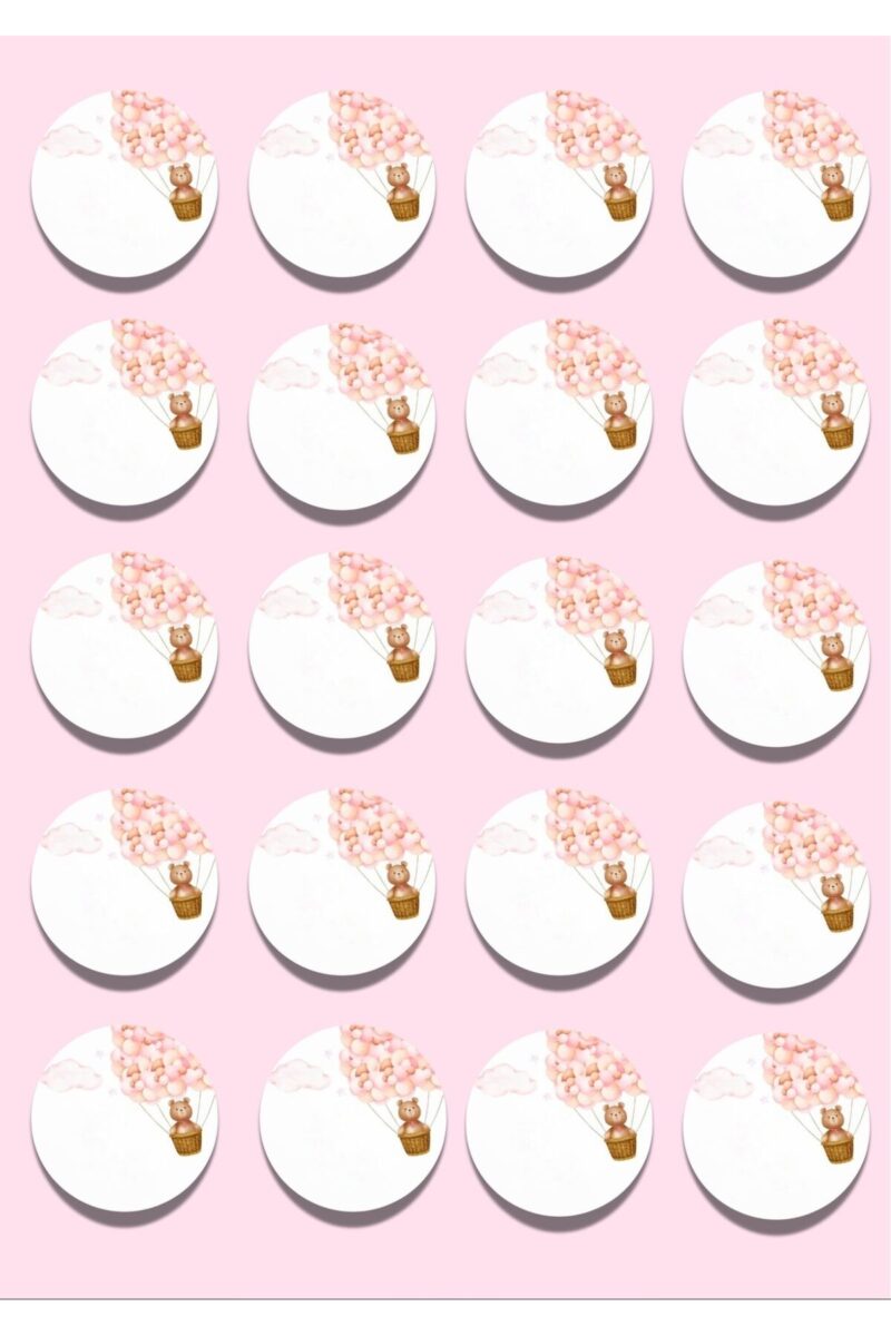 Alternative view of İsimli Bebek Etiketi Sticker- Mevlüt Doğum Günü Etiketi 4x4 cm 100 Adet - Kız Pembe Balonlu Ayıcık