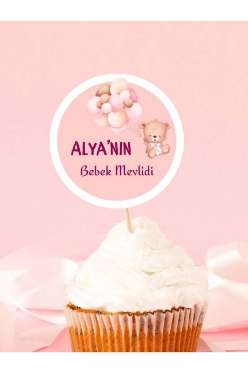 İsimli Bebek Etiketi Sticker- Mevlüt Doğum Günü Etiketi 4x4 cm 100 Adet - Kız Pembe