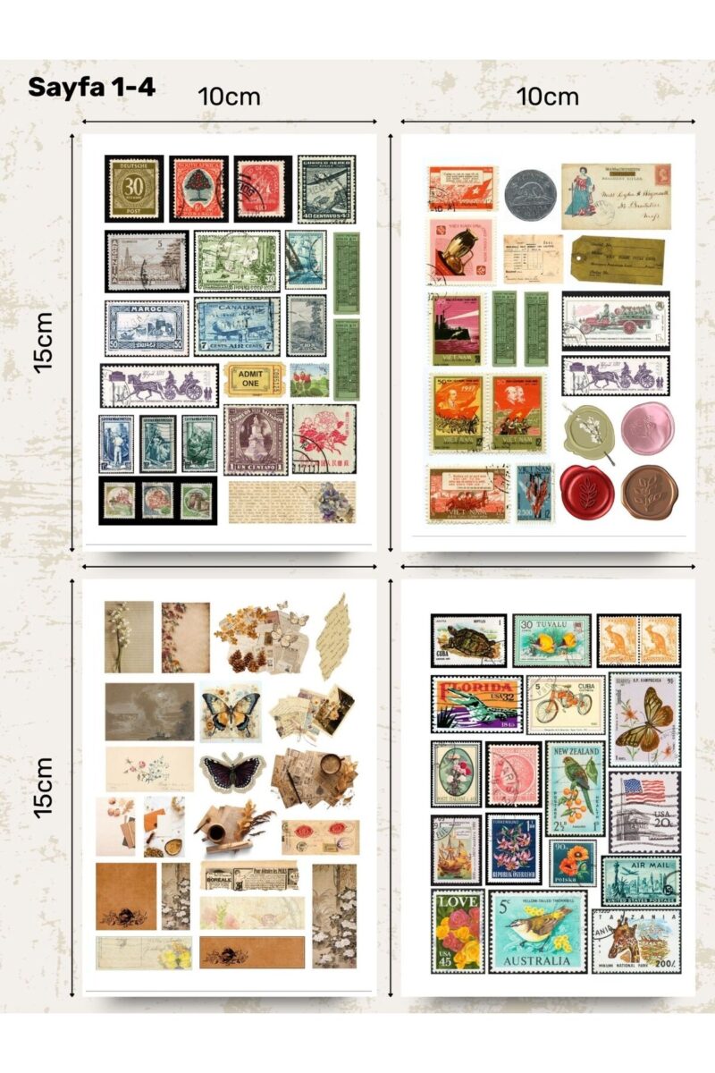 Alternative view of Vintage Pul Sticker Seti 8'li 168 Parça - Planner Ajanda Laptop Scrapbook Bullet Journal Sticker