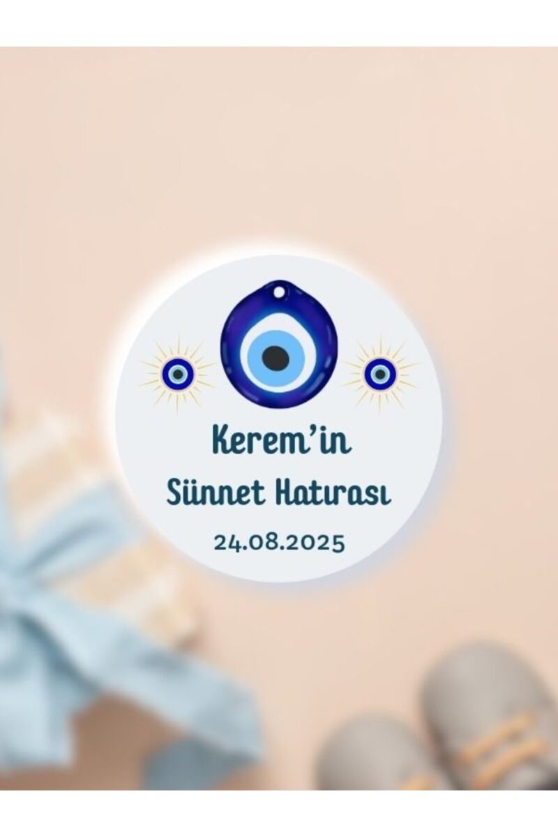 İsimli Bebek Etiketi Sticker- Mevlüt Doğum Günü Etiketi 4x4 cm 100 Adet - Erkek Mavi