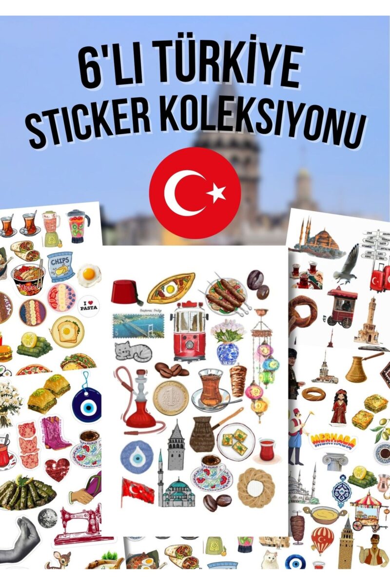 Türkiye Temalı 6'lı Sticker Seti - Planner Ajanda Laptop Scrapbook Bullet Journal Sticker Etiket Set