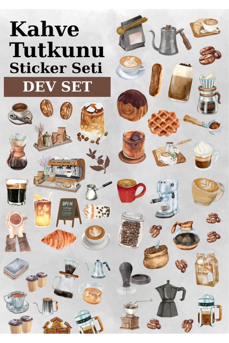 Kahve Sticker Seti Dev Set - Planner Ajanda Tablet Telefon Laptop Sticker