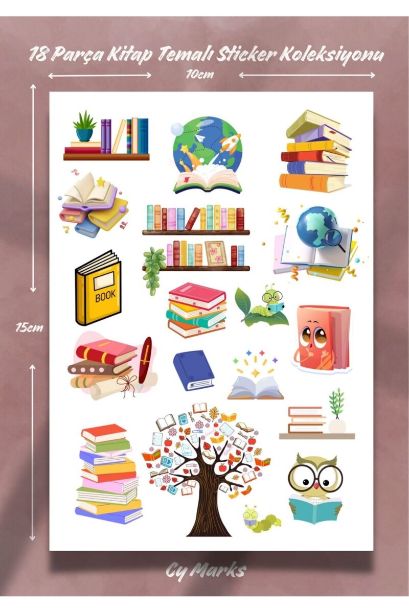 Kitap Temalı Sticker Seti 18 Parça - Planner Ajanda Tablet Telefon Laptop Sticker