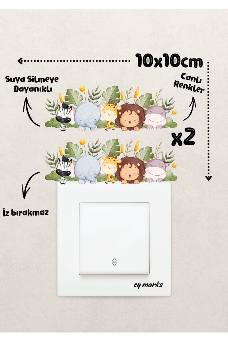 Duvar Priz Sticker - Sevimli Hayvanlar Temalı Çocuk Odası Duvar Sticker Etiket