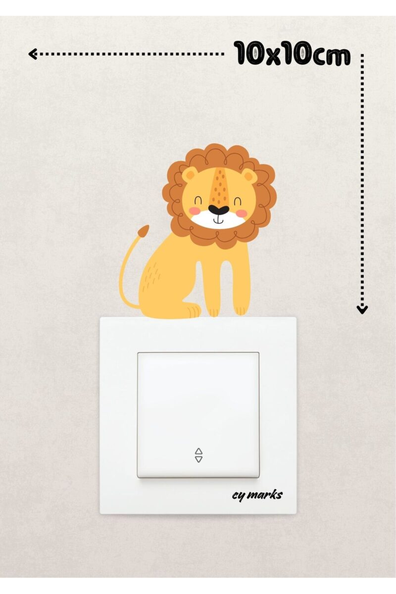 Duvar Priz Sticker - Sevimli Aslan Temalı Çocuk Odası Duvar Sticker Etiket