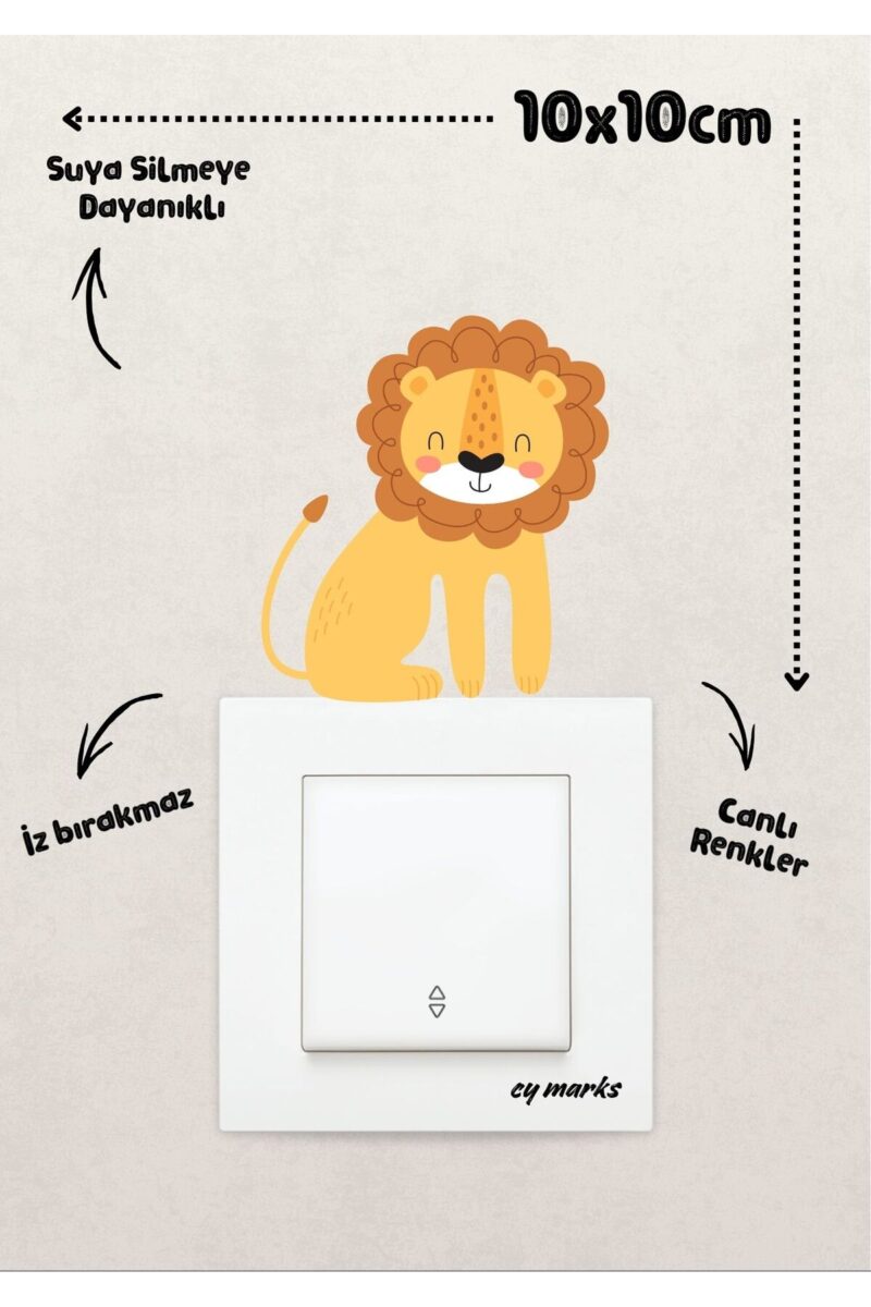 Alternative view of Duvar Priz Sticker - Sevimli Aslan Temalı Çocuk Odası Duvar Sticker Etiket