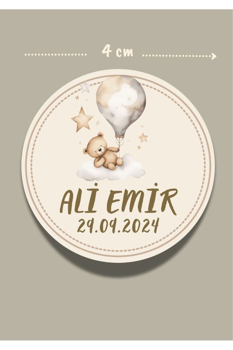 İsimli Bebek Etiketi Sticker- Mevlüt Doğum günü Etiketi 4x4 cm 100 Adet - Erkek Bej