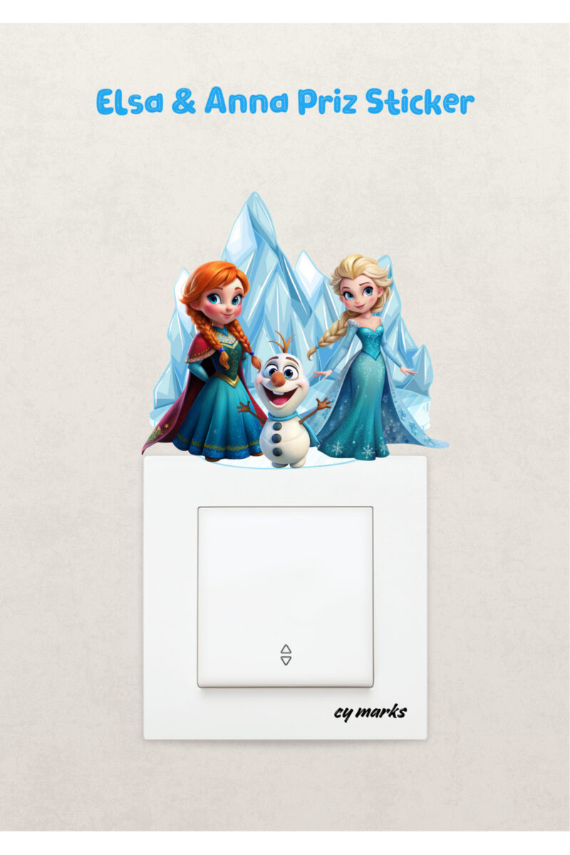 Duvar Priz Sticker - Elsa & Anna & Olaf Temalı Kız Çocuk Odası Duvar Sticker Etiket